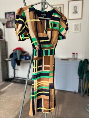 Target x Webster Abstract Geometric Wrap Dress in Tan, Green & Black